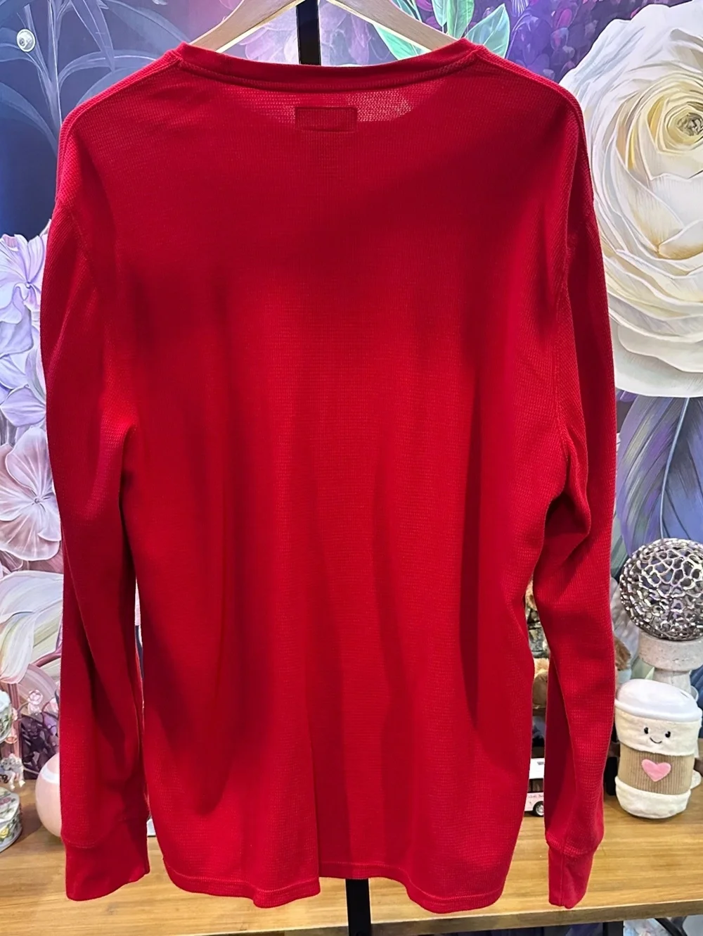 Polo Ralph Lauren Men's XL Thermal Waffle Knit Pajama Shirt Long Sleeve Red Logo